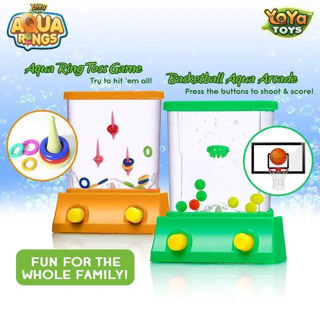 Alt view image 2 of 6 - Aqua Rings Handheld Water Game - Set of 2 - Water Ring Toss and Basketball Hoop Toy - Gift for Ages 3 4 5 6 7 8 9 - Nostalgic 80's 90's Retro Mini Games - Fun Car Road Trip Travel Activities