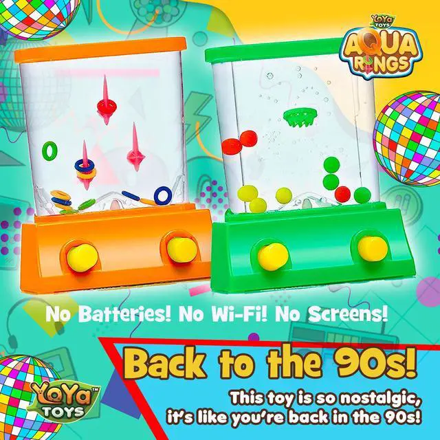 Alt view image 6 of 6 - Aqua Rings Handheld Water Game - Set of 2 - Water Ring Toss and Basketball Hoop Toy - Gift for Ages 3 4 5 6 7 8 9 - Nostalgic 80's 90's Retro Mini Games - Fun Car Road Trip Travel Activities