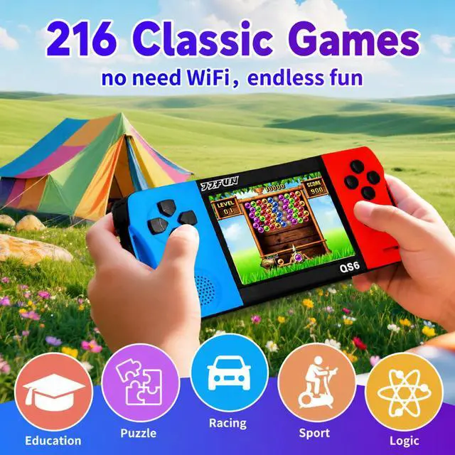 Alt view image 3 of 7 - Handheld Game Console for Kids 3.5" IPS Large Screen Rechargeable,Preloaded 216 Video Games ,Arcade Electronic Toy Birthday Xmas Present for GirlsBlueRed
