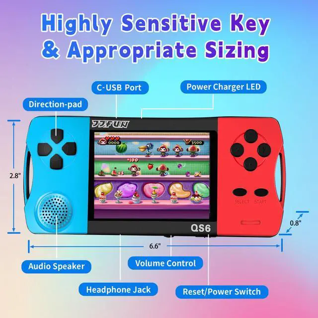 Alt view image 6 of 7 - Handheld Game Console for Kids 3.5" IPS Large Screen Rechargeable,Preloaded 216 Video Games ,Arcade Electronic Toy Birthday Xmas Present for GirlsBlueRed