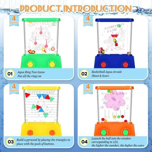 Alt view image 6 of 7 - 16Pcs Handheld Water Games Mini Arcade Fish Ring Toss Basketball, Water Ring Toss Handheld Toys for Kids Adults, Retro Games for Beach Toy Party