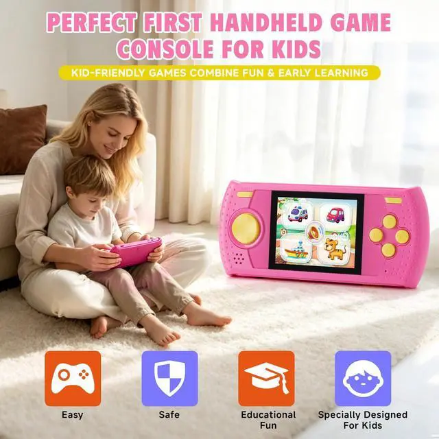 Alt view image 3 of 7 - Handheld Game for Kids, Portable Video Gaming Player with 230 Classic Games, Rechargeable Travel Mini Arcade, 3.0'' HD Screen Electronic Toys for Boys Girls, Ideal Road Trip & Air Travel Gifts (Pink)
