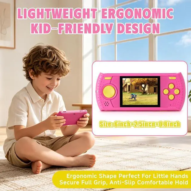 Alt view image 5 of 7 - Handheld Game for Kids, Portable Video Gaming Player with 230 Classic Games, Rechargeable Travel Mini Arcade, 3.0'' HD Screen Electronic Toys for Boys Girls, Ideal Road Trip & Air Travel Gifts (Pink)