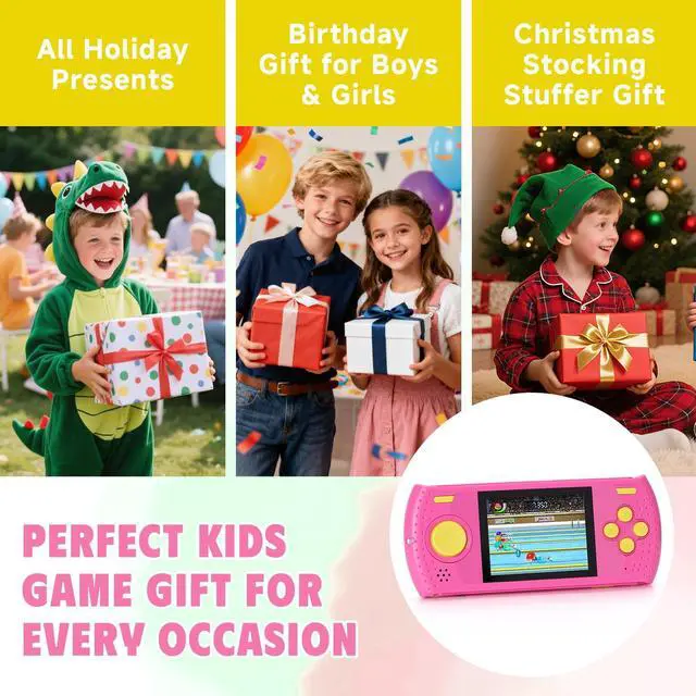 Alt view image 7 of 7 - Handheld Game for Kids, Portable Video Gaming Player with 230 Classic Games, Rechargeable Travel Mini Arcade, 3.0'' HD Screen Electronic Toys for Boys Girls, Ideal Road Trip & Air Travel Gifts (Pink)