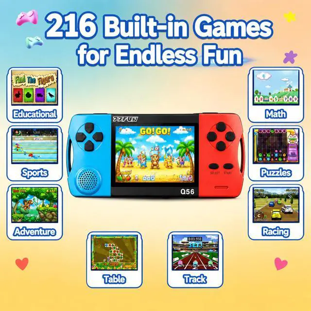 Alt view image 2 of 7 - Handheld Games for Kids with 3.5" IPS Large Screen Built-in 216 Retro Video Games Portable Gaming Player with Rechargeable Battery Mini Arcade Electronic Toy Gifts for Boys Girls (Blue+Red)