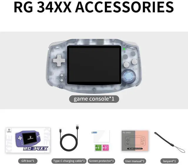 Alt view image 6 of 6 - Anbernic RG34XX Retro Handheld Game Console Linux 3.4 IPS 720*480 Screen 64G Card 5000+ Classic Games RG34XX H700 64-bit 3500mAh Battery Game Player Compatible with Bluetooth WiFi Glacier