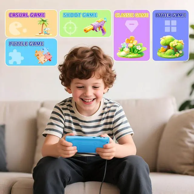 Alt view image 2 of 7 - 32 Bit Handheld Game Console for Kids Adults, Preloaded 300 Retro Video Games, 3.0" Color Display Rechargeable Portable Gaming Player, Mini Electronic Travel Toy Gift for Boys Girls