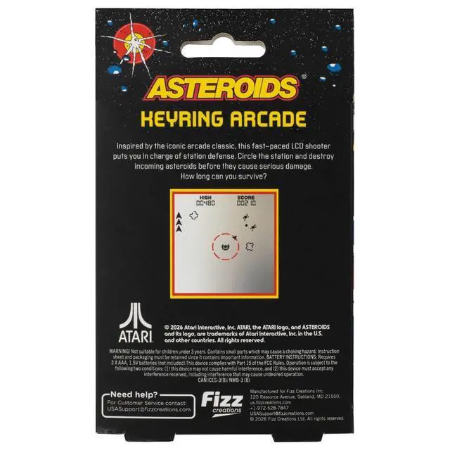 Alt view image 3 of 5 - Asteroids Keyring Arcade Game Retro Handheld Mini Arcade Machine with LCD Screen, Classic Gameplay, Portable Keychain Game, Vintage Gaming Gift for Kids & Adults