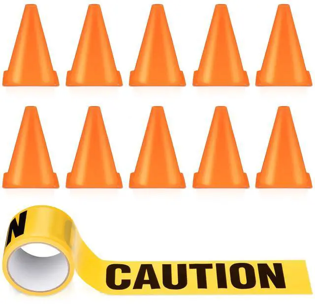 Main image of 11pcs Construction Party Supplies Set with Mini Traffic Cones and Caution Tape for Construction Theme Birthday Party Decorations, Indoor and Outdoor Games Favors(9 Inch Tall,Solid)