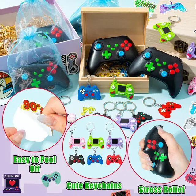 Alt view image 3 of 6 - Video Game Squishy Toy Gift Set - 12 Pack Video Game Handle Party Favors with Gaming Stress Toys Stickers Arcade Keychains and Bags for Kids Birthday Party Supplies Classroom Reward Gamer Gift