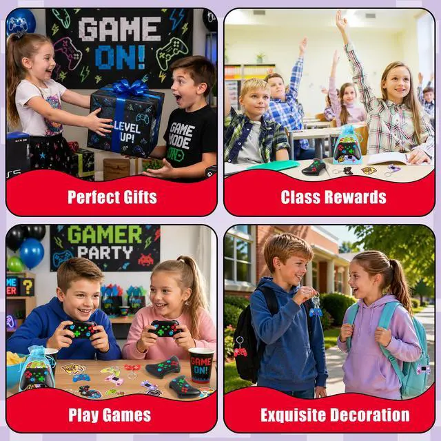 Alt view image 6 of 6 - Video Game Squishy Toy Gift Set - 12 Pack Video Game Handle Party Favors with Gaming Stress Toys Stickers Arcade Keychains and Bags for Kids Birthday Party Supplies Classroom Reward Gamer Gift