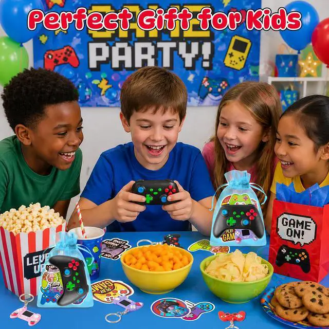 Alt view image 5 of 6 - Video Game Squishy Toy Gift Set - 12 Pack Video Game Handle Party Favors with Gaming Stress Toys Stickers Arcade Keychains and Bags for Kids Birthday Party Supplies Classroom Reward Gamer Gift