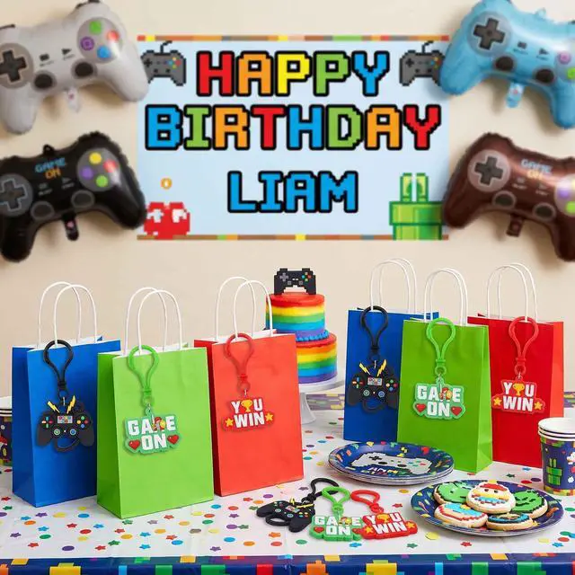 Alt view image 2 of 7 - Gamer Themed Keychain Charms 14pcs Game Controller Keyrings & Backpack Charms Party Favors, Birthday Party Favors, Bulk Treasure Box Prizes for Kids & Teens