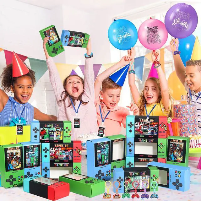 Alt view image 4 of 7 - 195pcs Video Game Party Favors for 18 Kids Gamer Goodie Bag Stuffers for Boys Gaming Birthday Party Supplies with Gift Boxes, VIP Pass, Balloons, Bracelets, Keychains, Badges, 3D Stickers