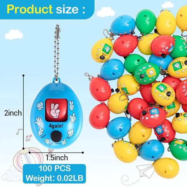 Alt view image 2 of 6 - 100 Pcs Rock Paper Scissors Random Toy 2 x 1.5 Inch Mini Random Rock Paper Scissors Game Egg Toy Keychain Prop for Party Favor Goodie Bag Stuffer Gift, 4 Color, No Battery Needed (Bright)