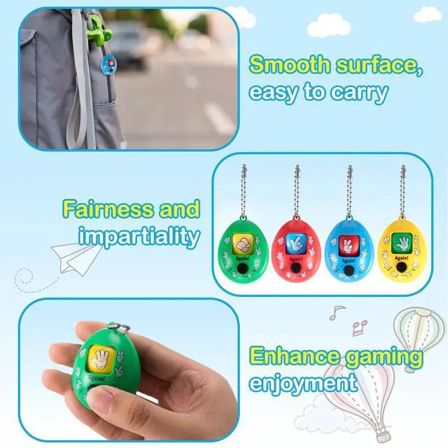 Alt view image 4 of 6 - 100 Pcs Rock Paper Scissors Random Toy 2 x 1.5 Inch Mini Random Rock Paper Scissors Game Egg Toy Keychain Prop for Party Favor Goodie Bag Stuffer Gift, 4 Color, No Battery Needed (Bright)