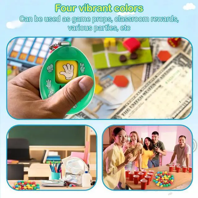 Alt view image 5 of 6 - 100 Pcs Rock Paper Scissors Random Toy 2 x 1.5 Inch Mini Random Rock Paper Scissors Game Egg Toy Keychain Prop for Party Favor Goodie Bag Stuffer Gift, 4 Color, No Battery Needed (Bright)