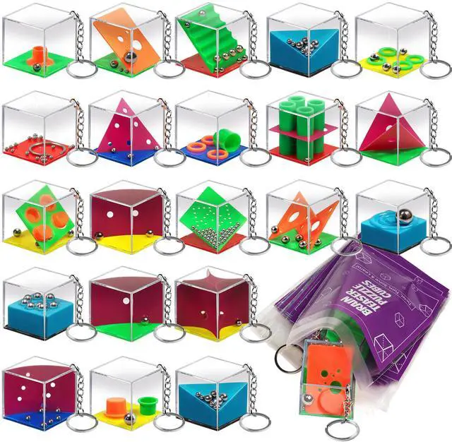 Main image of Brain Teaser Puzzle Cubes Keychains (24-Pack) Mini Maze Party Favor Toys