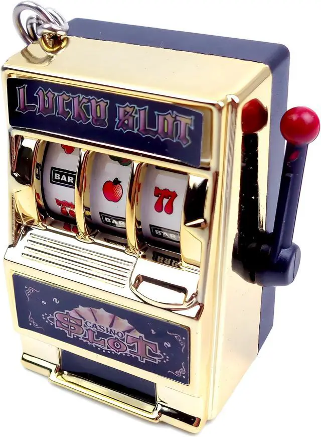 Main image of Mini Slot Machine Toy, Lucky Bank with Keychain Gold