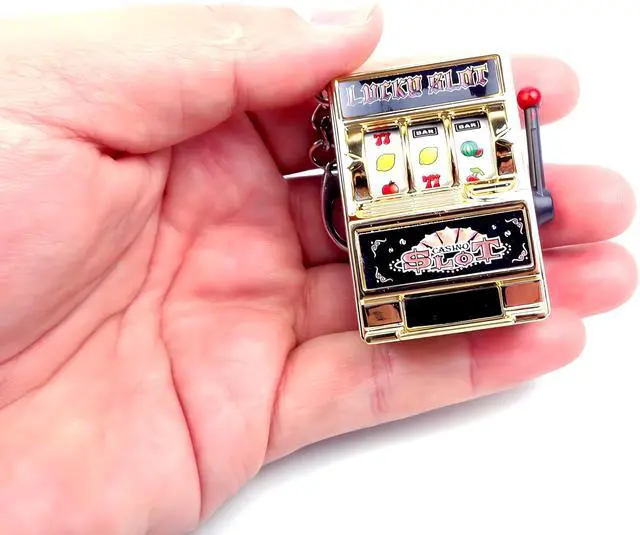 Alt view image 3 of 5 - Mini Slot Machine Toy, Lucky Bank with Keychain Gold