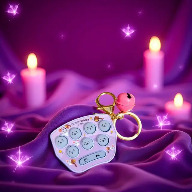 Alt view image 2 of 6 - Purple Mini Game Keychain, LED Electronic Mini Hamster Memory Game Keychain with Bells, Guess-Where I Am Fidget for Kids Adult Handheld Games Automobile decoration