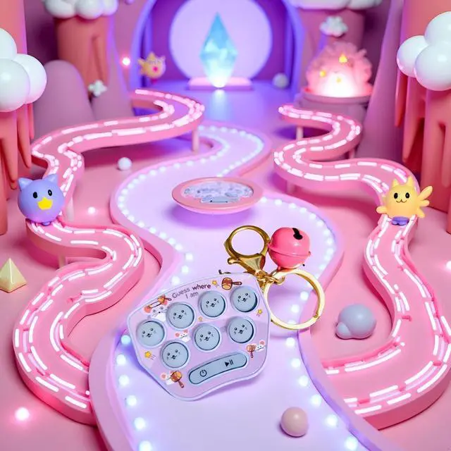 Alt view image 4 of 6 - Purple Mini Game Keychain, LED Electronic Mini Hamster Memory Game Keychain with Bells, Guess-Where I Am Fidget for Kids Adult Handheld Games Automobile decoration