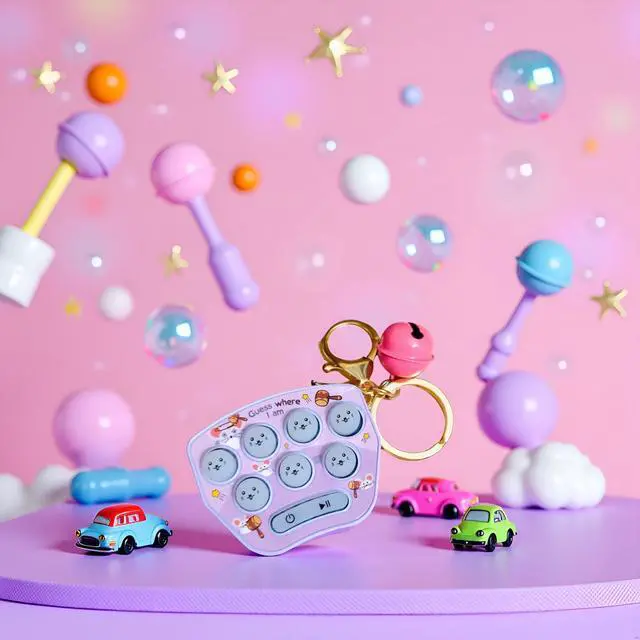Alt view image 5 of 6 - Purple Mini Game Keychain, LED Electronic Mini Hamster Memory Game Keychain with Bells, Guess-Where I Am Fidget for Kids Adult Handheld Games Automobile decoration