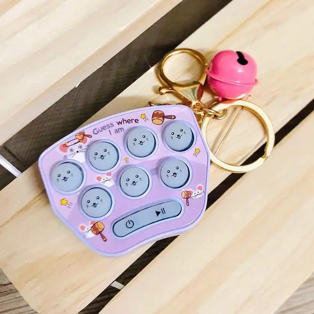 Alt view image 6 of 6 - Purple Mini Game Keychain, LED Electronic Mini Hamster Memory Game Keychain with Bells, Guess-Where I Am Fidget for Kids Adult Handheld Games Automobile decoration