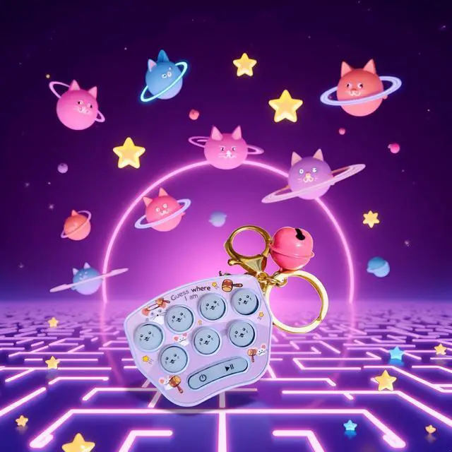 Alt view image 3 of 6 - Purple Mini Game Keychain, LED Electronic Mini Hamster Memory Game Keychain with Bells, Guess-Where I Am Fidget for Kids Adult Handheld Games Automobile decoration