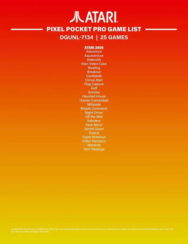 Alt view image 3 of 3 - Atari Pixel Pocket Pro: Preloaded Handheld, 25 Atari 2600 Games, Keychain Arcades