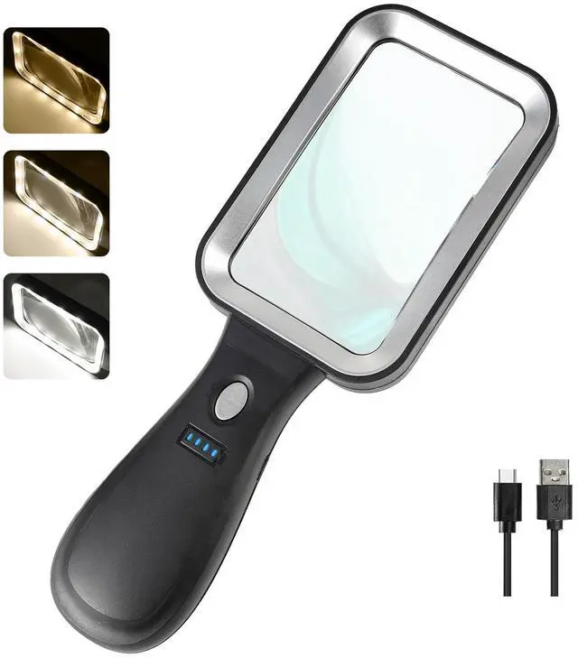 Main image of 10X Magnifying Glass with Light, Rechargeable Magnifier with 3 Color Modes, Lighted Magnifying Glass Handheld for Seniors Reading Low Vision, Inspection, Close Work
