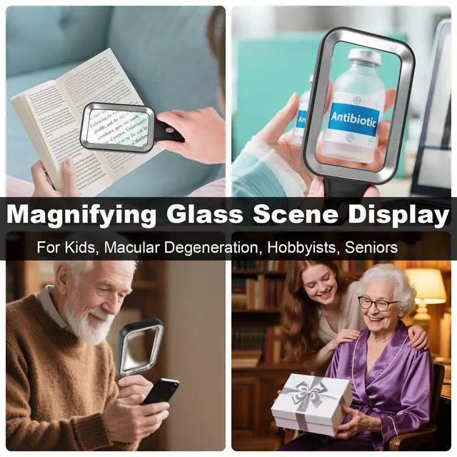 Alt view image 6 of 7 - 10X Magnifying Glass with Light, Rechargeable Magnifier with 3 Color Modes, Lighted Magnifying Glass Handheld for Seniors Reading Low Vision, Inspection, Close Work