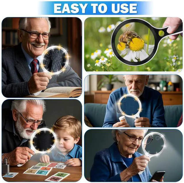 Alt view image 6 of 7 - Large Magnifying Glass with Lights,10X 25X 45X 60X Lighted Magnifier