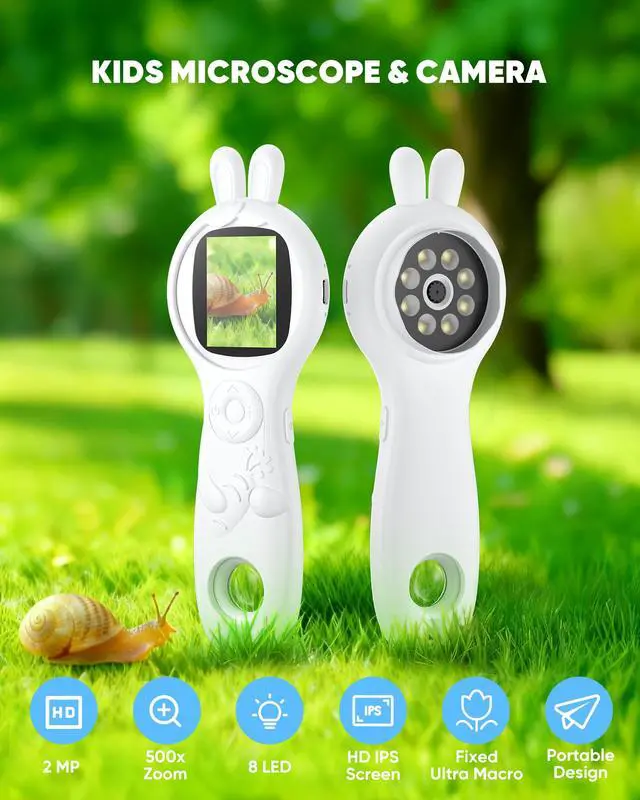 Alt view image 2 of 7 - Microscope for Kids, Portable Digital Microscope with 500X Magnifying Glass, Handheld Camera Mini Pocket Magnification, Educational Christmas Birthday Gifts for Ages 4 5 6 7 8 9 10 11 12