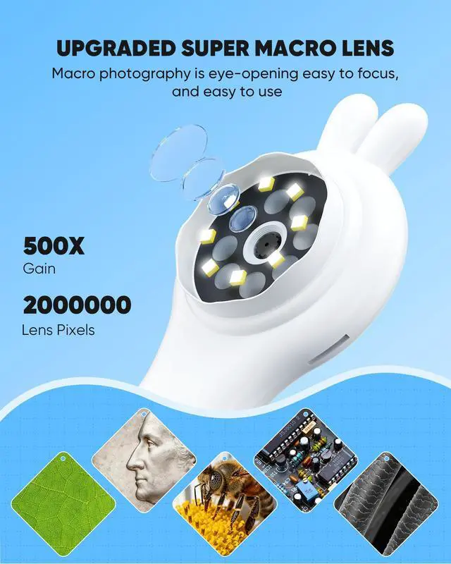 Alt view image 4 of 7 - Microscope for Kids, Portable Digital Microscope with 500X Magnifying Glass, Handheld Camera Mini Pocket Magnification, Educational Christmas Birthday Gifts for Ages 4 5 6 7 8 9 10 11 12