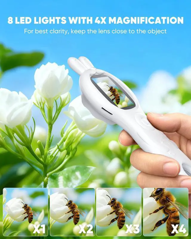 Alt view image 5 of 7 - Microscope for Kids, Portable Digital Microscope with 500X Magnifying Glass, Handheld Camera Mini Pocket Magnification, Educational Christmas Birthday Gifts for Ages 4 5 6 7 8 9 10 11 12