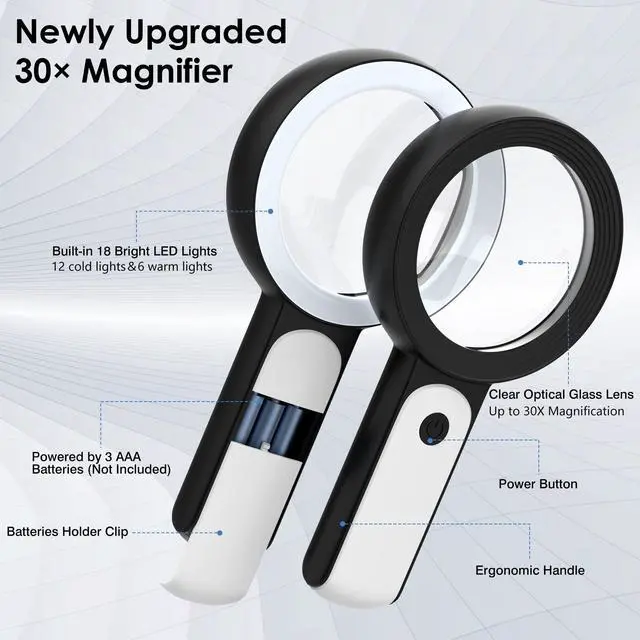 Alt view image 2 of 7 - 30X Magnifying Glass with Light for Close Work,Reading,Coins,Jewelry