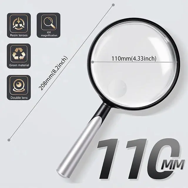 Alt view image 2 of 7 - 10X 30X Handheld Magnifying Glass for Reading - 110mm Diameter, PMMA Lens, Lightweight ABS Frame, Large Magnifier for Kids Seniors,Suitable for Close Work Hobbies and Science