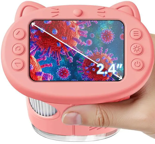 Main image of Microscope for Kids, 2.4 Inch Digital Microscope with 1000X Magnification, Handheld Camera Mini Pocket Magnifying Glass, Educational Birthday Gifts Toys for Ages 3+, Pink