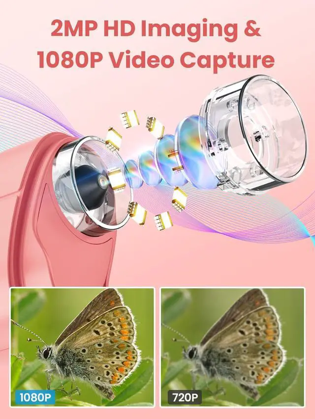 Alt view image 2 of 7 - Microscope for Kids, 2.4 Inch Digital Microscope with 1000X Magnification, Handheld Camera Mini Pocket Magnifying Glass, Educational Birthday Gifts Toys for Ages 3+, Pink