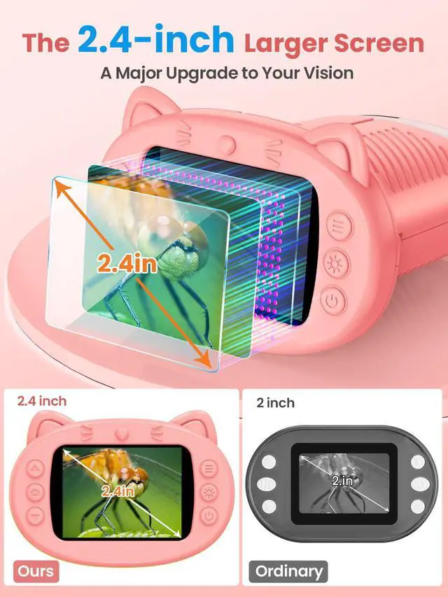 Alt view image 3 of 7 - Microscope for Kids, 2.4 Inch Digital Microscope with 1000X Magnification, Handheld Camera Mini Pocket Magnifying Glass, Educational Birthday Gifts Toys for Ages 3+, Pink