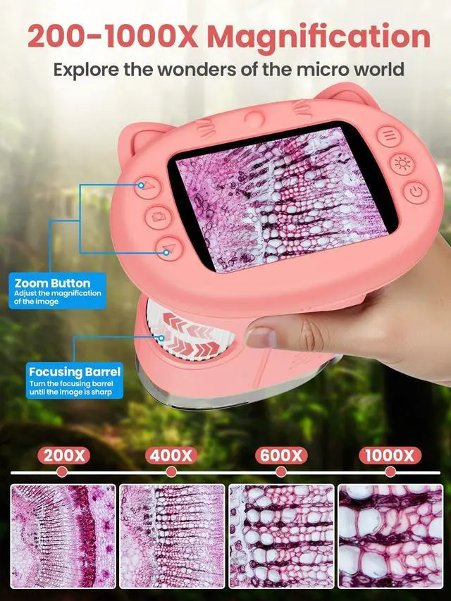 Alt view image 4 of 7 - Microscope for Kids, 2.4 Inch Digital Microscope with 1000X Magnification, Handheld Camera Mini Pocket Magnifying Glass, Educational Birthday Gifts Toys for Ages 3+, Pink