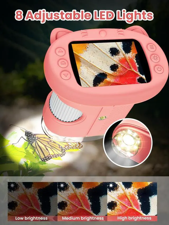Alt view image 5 of 7 - Microscope for Kids, 2.4 Inch Digital Microscope with 1000X Magnification, Handheld Camera Mini Pocket Magnifying Glass, Educational Birthday Gifts Toys for Ages 3+, Pink