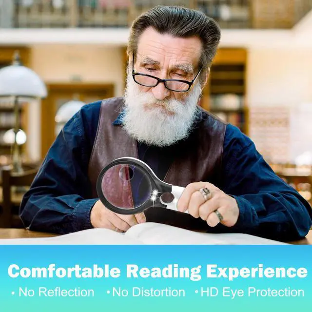 Alt view image 2 of 7 - Compact Magnifying Glass with Lights,45X 10X 5X Small Handheld Lighted Magnifier, 3 LED Light Magnifying Glass for Reading Small Prints & Low Vision Seniors B&W