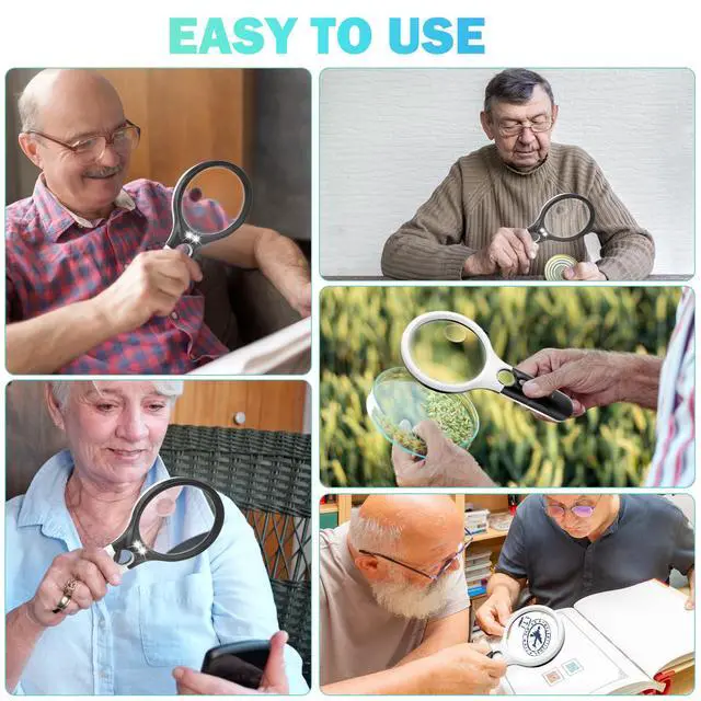Alt view image 3 of 7 - Compact Magnifying Glass with Lights,45X 10X 5X Small Handheld Lighted Magnifier, 3 LED Light Magnifying Glass for Reading Small Prints & Low Vision Seniors B&W