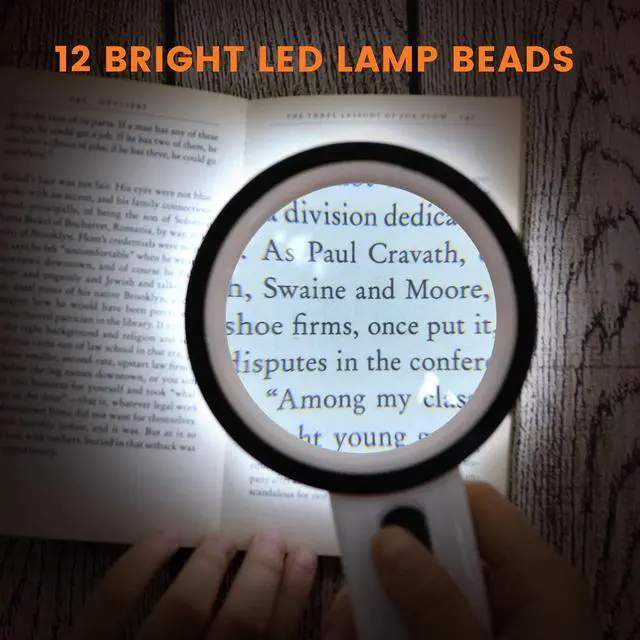 Alt view image 4 of 7 - Magnifying Glass with Light, Double-Layer Glass Lens Handheld Large Magnifying Glass 12 LED Lighted Magnifier for Seniors Reading, Coins, Jewelry, Close Working