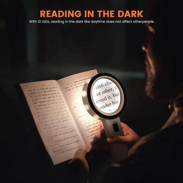 Alt view image 6 of 7 - Magnifying Glass with Light, Double-Layer Glass Lens Handheld Large Magnifying Glass 12 LED Lighted Magnifier for Seniors Reading, Coins, Jewelry, Close Working