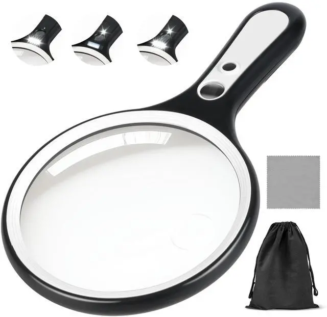 Main image of Magnifying Glass with Light for Reading: 5.31 Large Handheld Magnifier Lighted Glasses with 6 LED for Page Book, Small Prints, Coins, Jewelry, Best Lens Gifts for Seniors, Low Vision Elderly