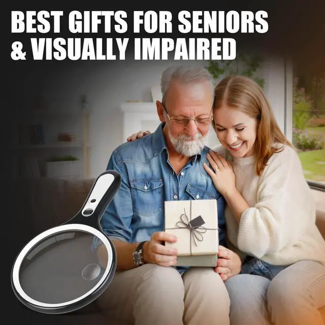 Alt view image 7 of 7 - Magnifying Glass with Light for Reading: 5.31 Large Handheld Magnifier Lighted Glasses with 6 LED for Page Book, Small Prints, Coins, Jewelry, Best Lens Gifts for Seniors, Low Vision Elderly