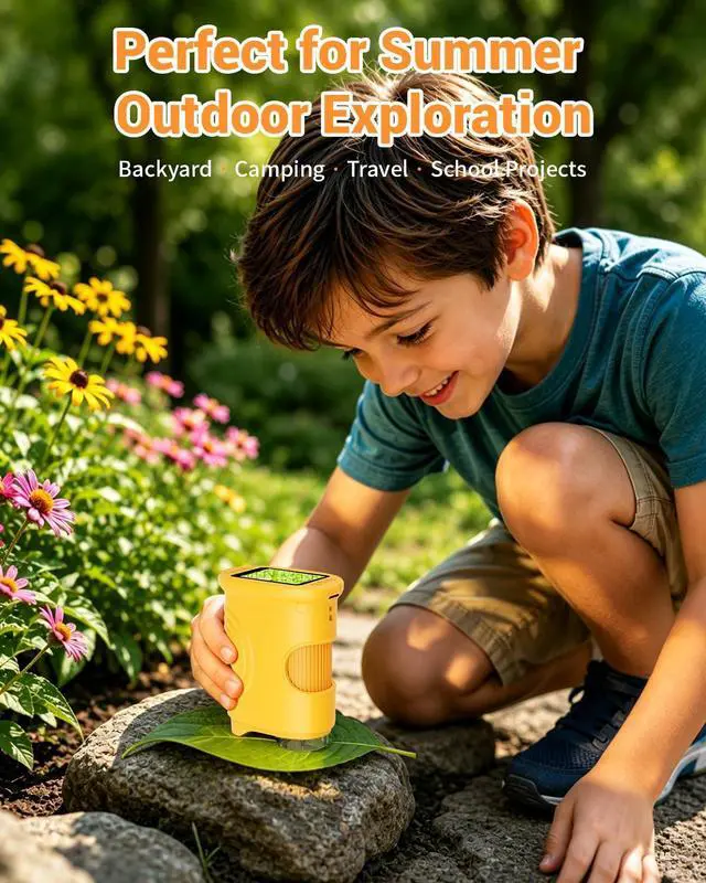Alt view image 4 of 7 - 1000X Digital Handheld Microscope for Kids with 2.0" IPS Screen, Outdoor Toys Portable STEM Science Lab Gifts, Rechargeable Pocket Microscope Educational Toy for Boys & Girls Age 4-6 8-12, Orange